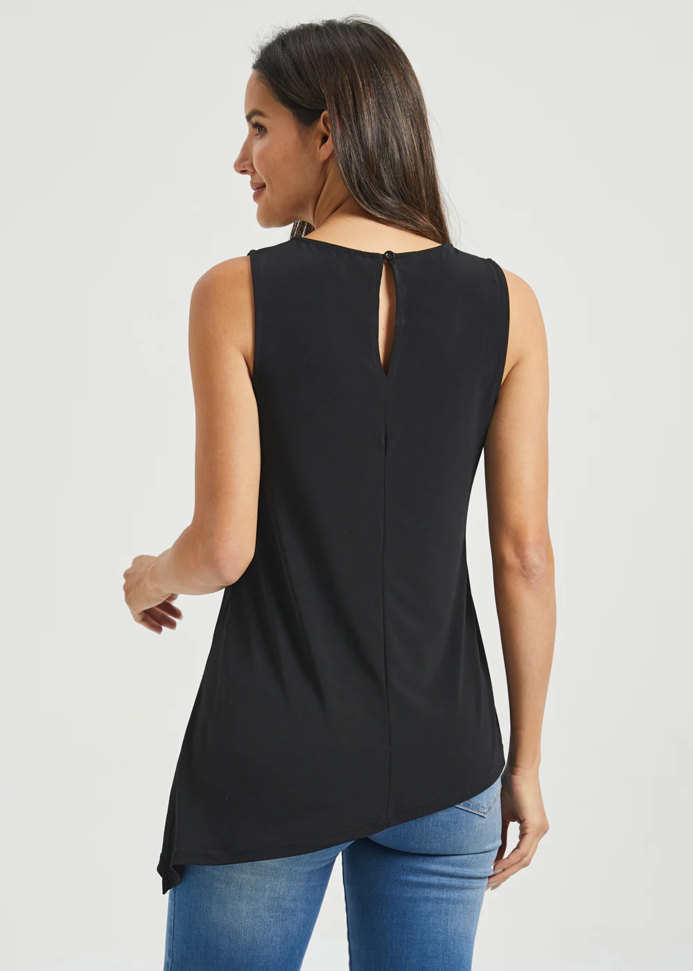 Asymmetrical Hem Sleeveless Tunic | Matte Jersey (Black) - Image 5