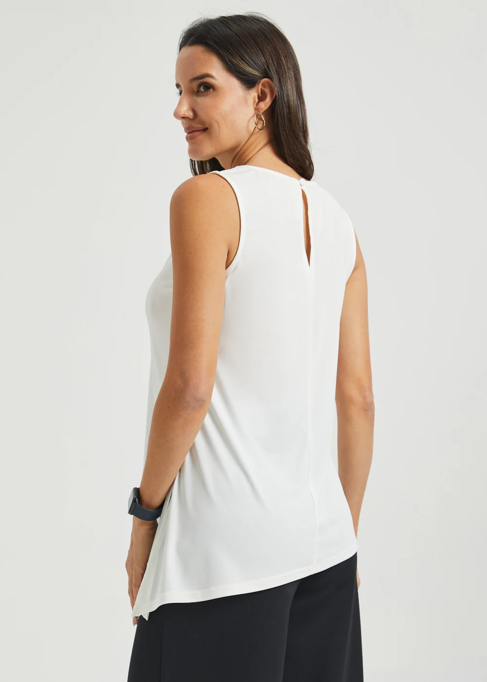 Asymmetrical Hem Sleeveless Tunic | Matte Jersey (Ivory) - Image 3