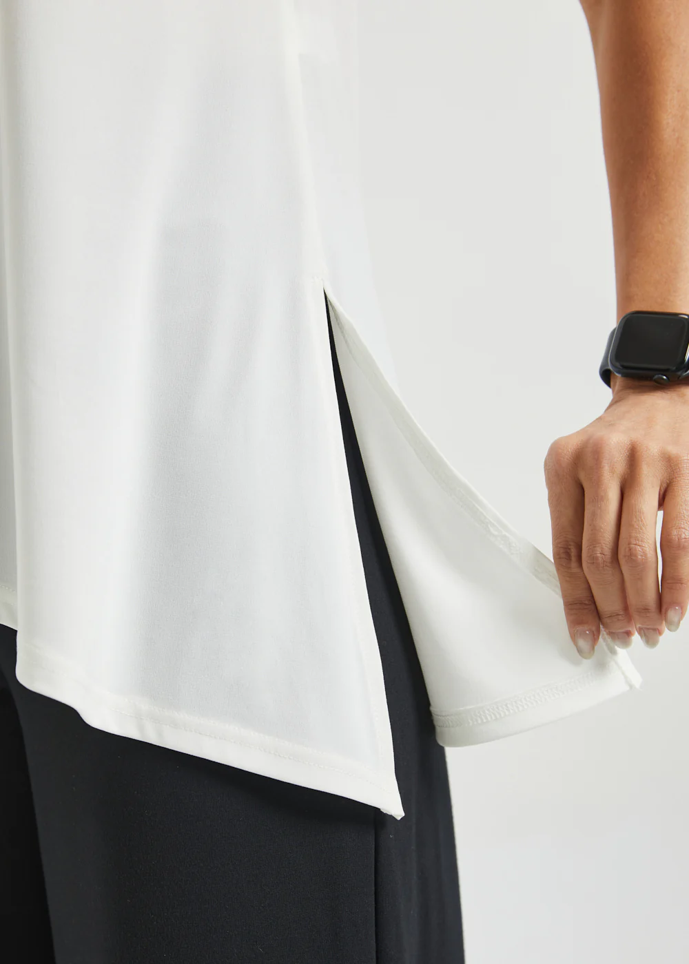 Asymmetrical Hem Sleeveless Tunic | Matte Jersey (Ivory) - Image 4