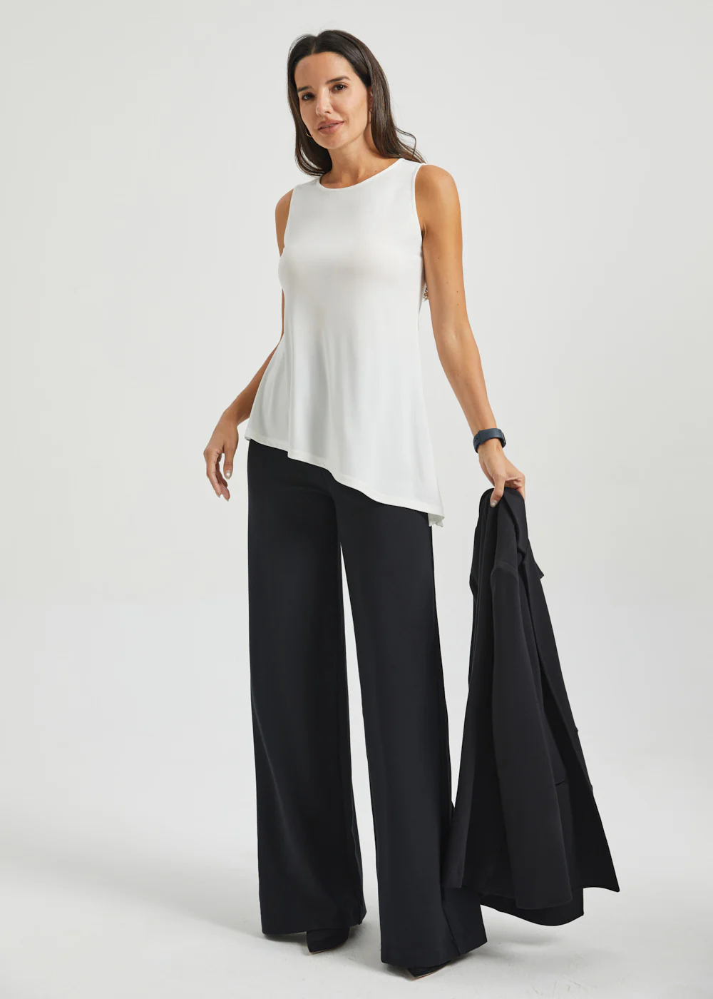 Asymmetrical Hem Sleeveless Tunic | Matte Jersey (Ivory) - Image 7