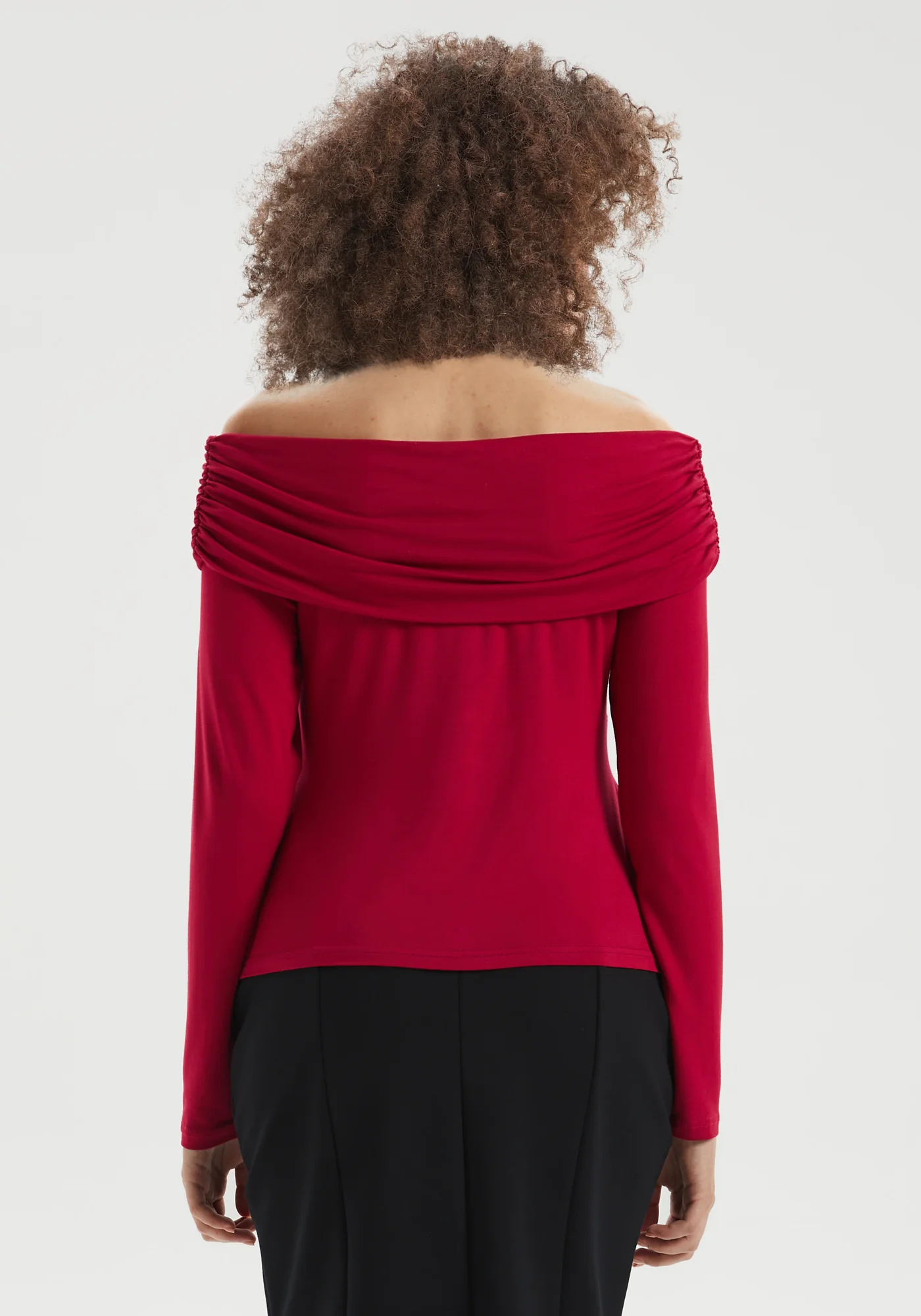 Off-the-Shoulder Draped Long-Sleeve Top (Burgundy) - Final Sale - Image 5