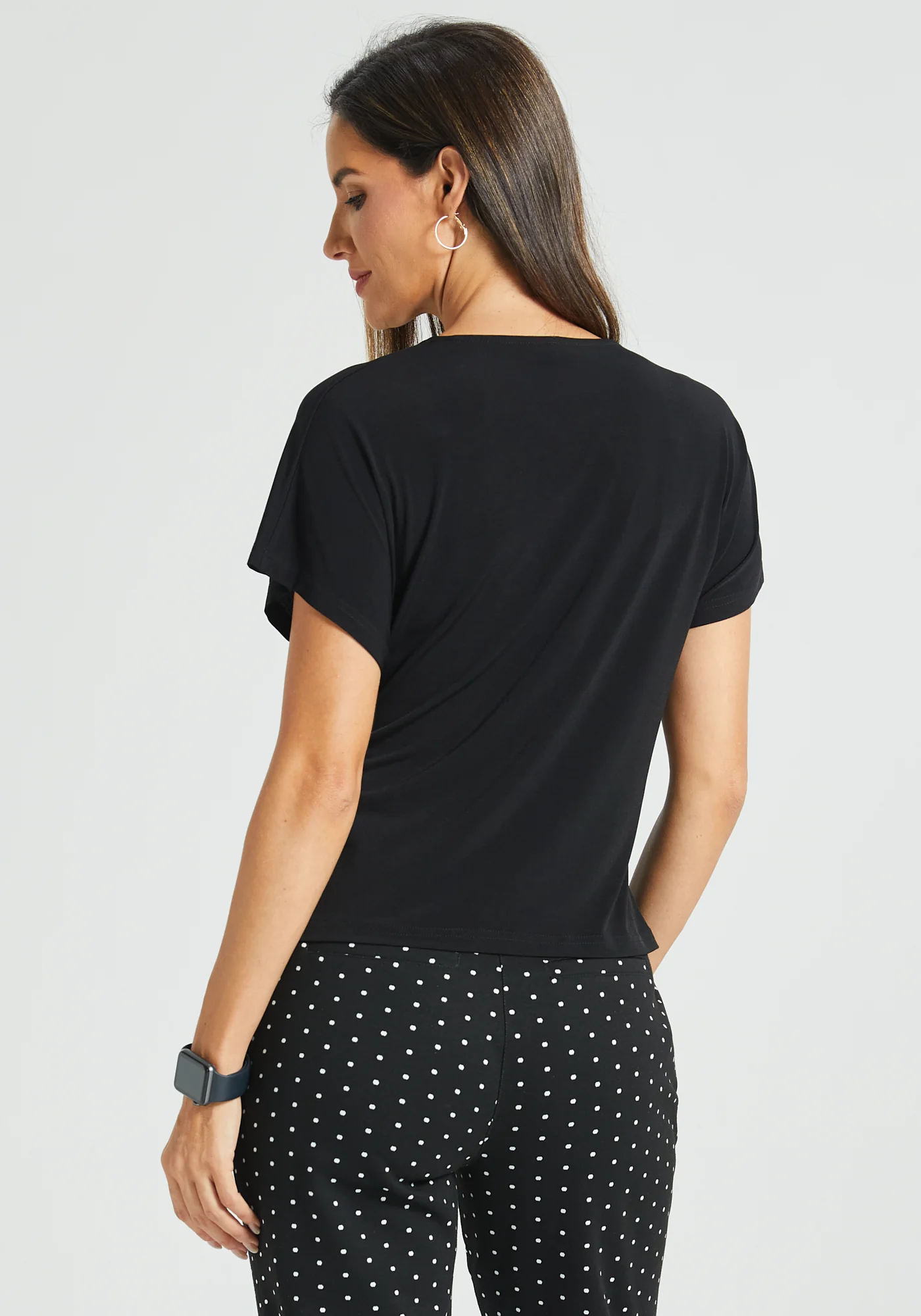 Tie Waist Boatneck Top (Black) - Image 4