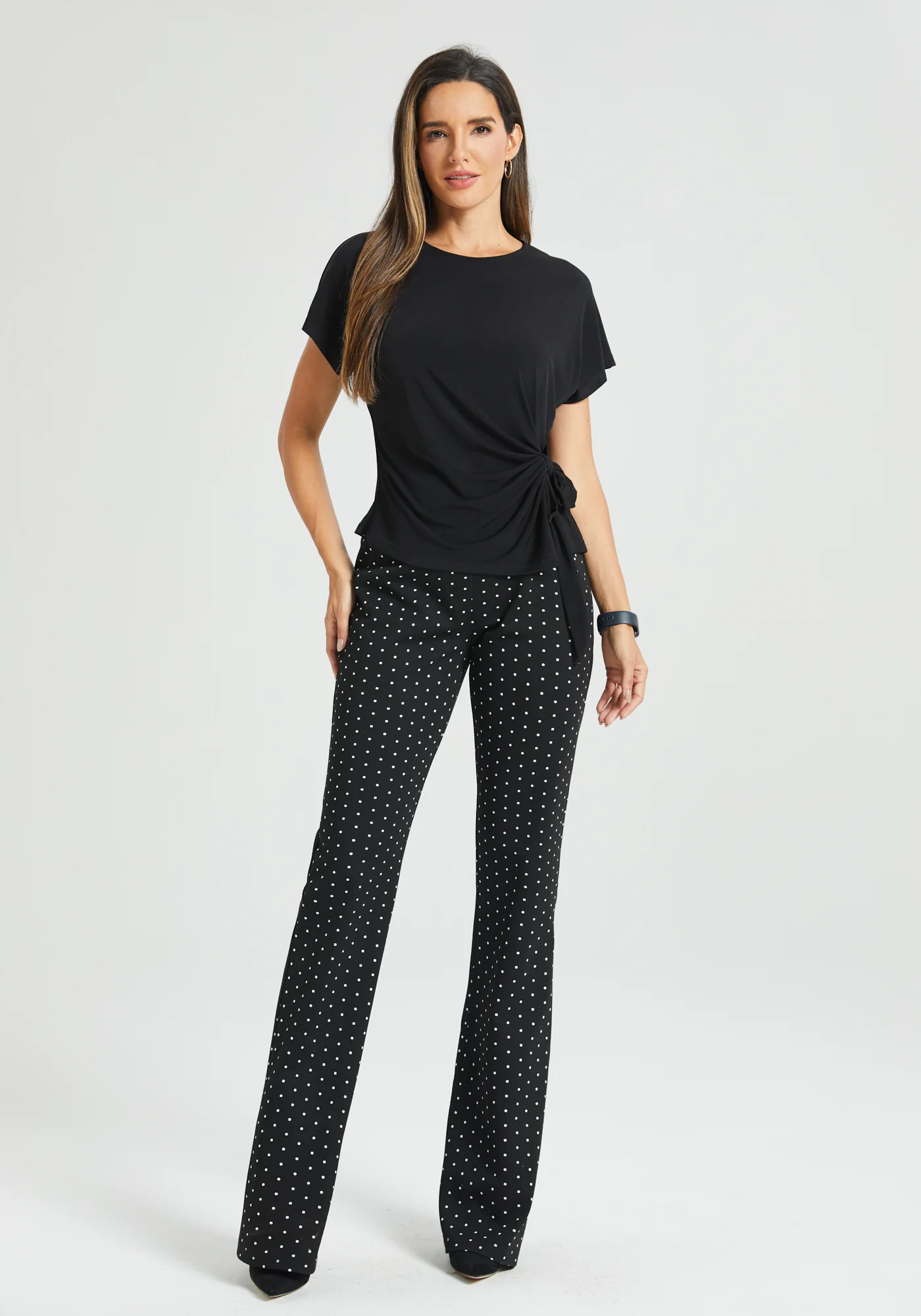 Tie Waist Boatneck Top (Black) - Image 5