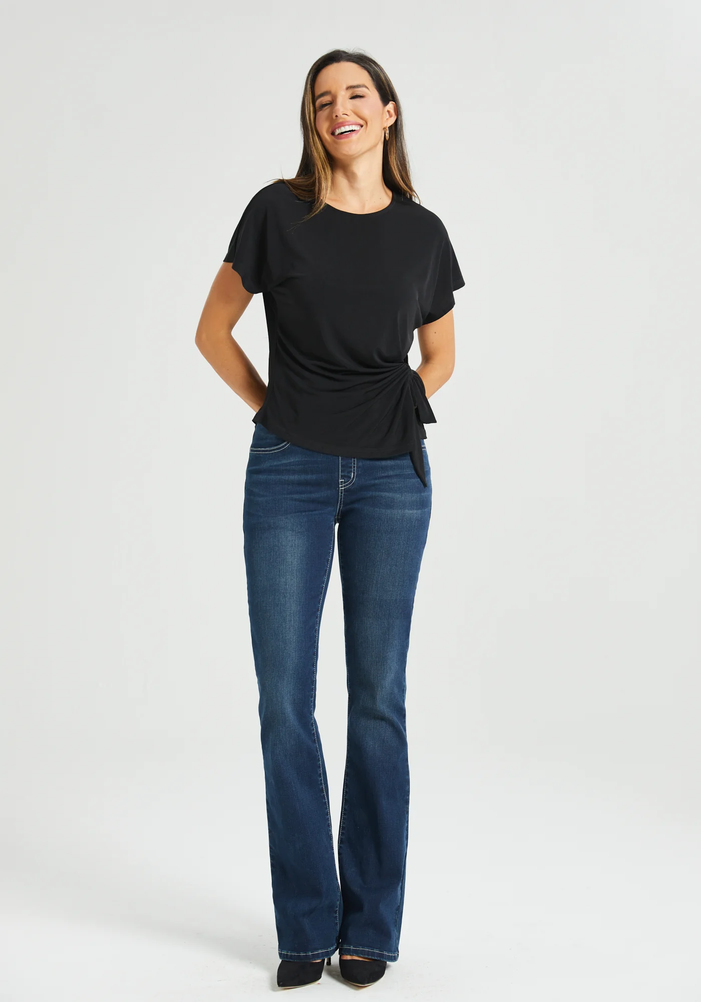 Tie Waist Boatneck Top (Black) - Image 8