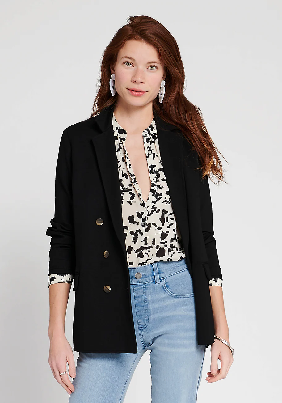 Double Breasted Blazer | Stretch Ponte (Black) - Image 3