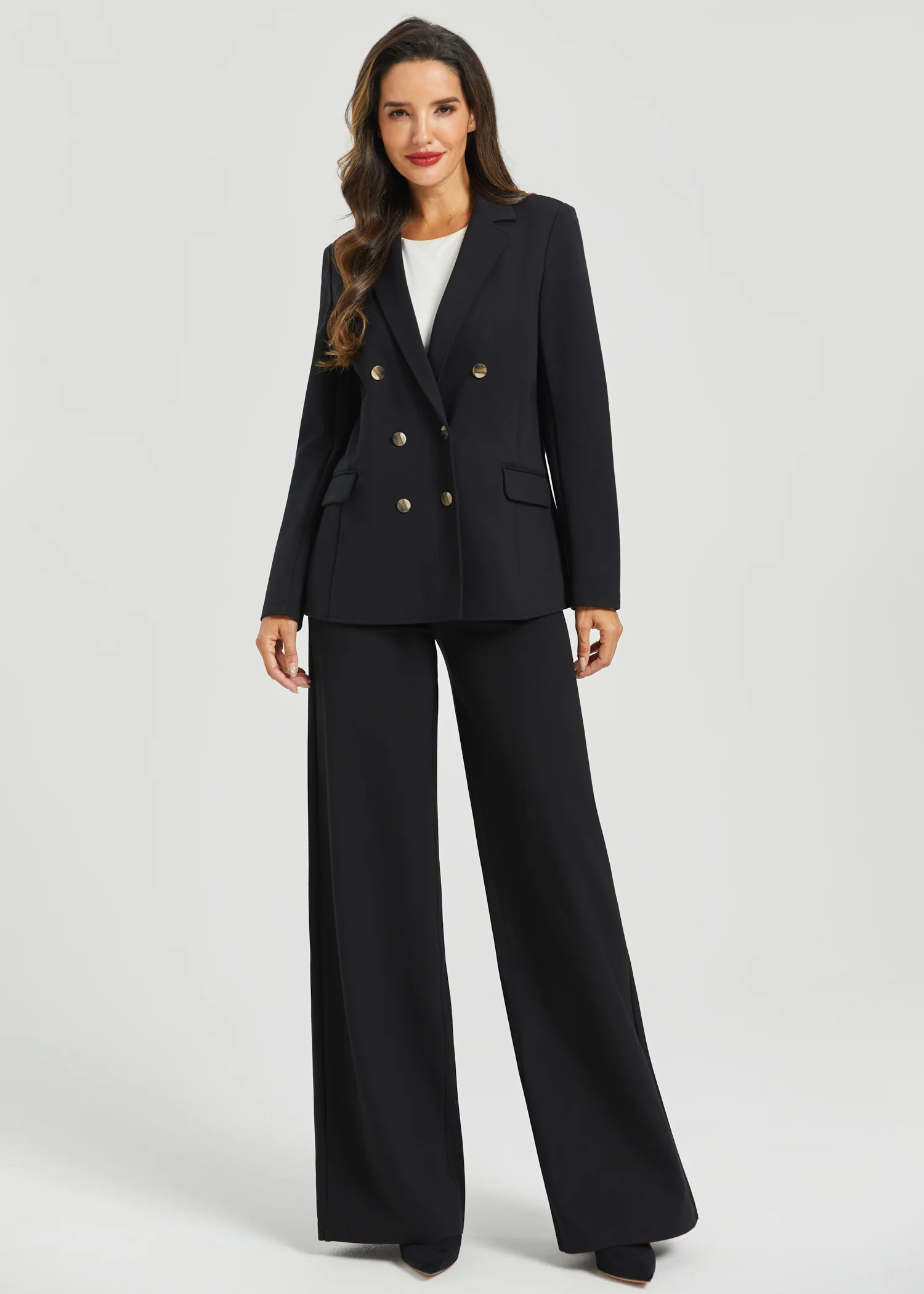 Double Breasted Blazer | Stretch Ponte (Black) - Image 4