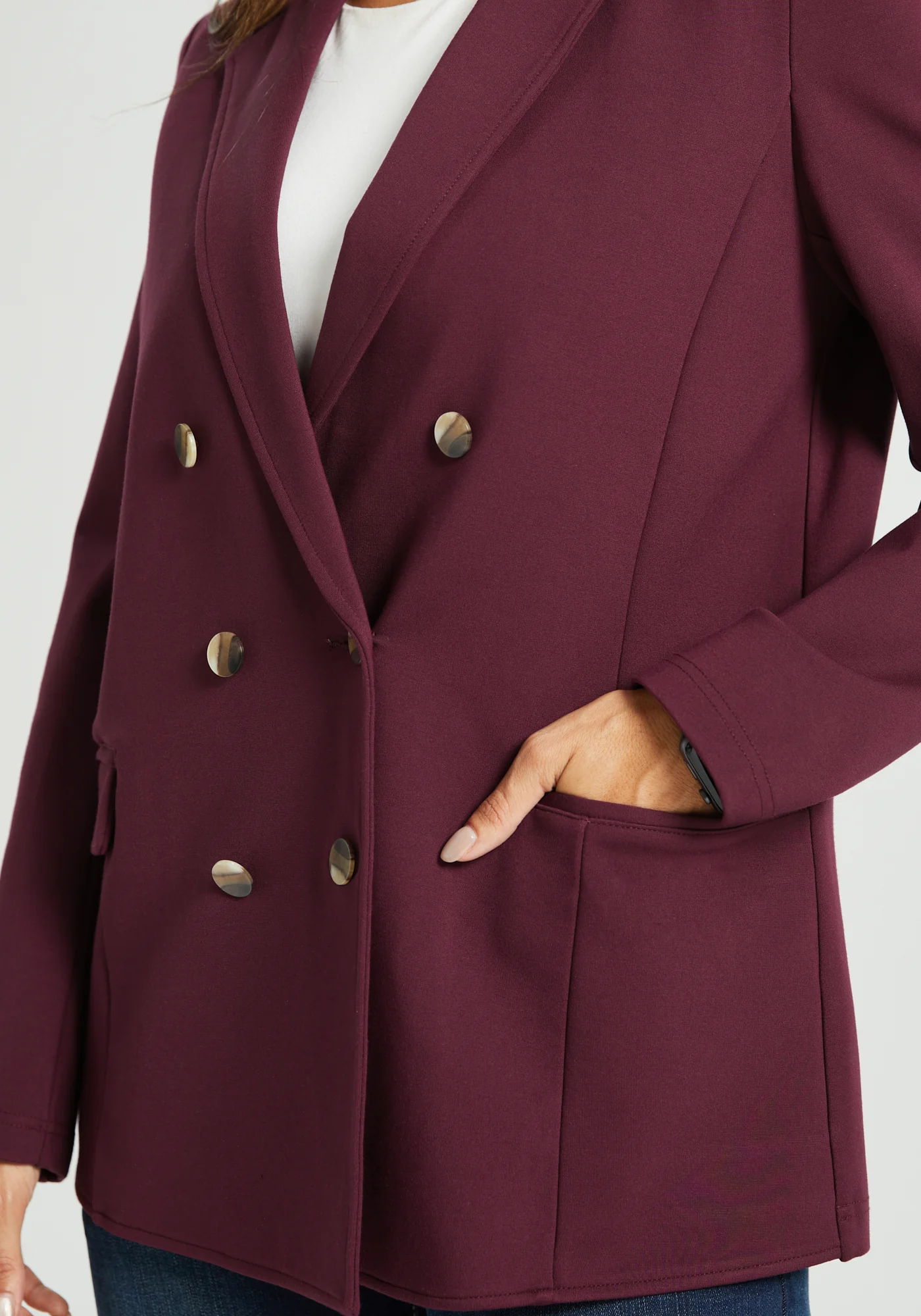 Double Breasted Blazer | Stretch Ponte (Burgundy) - Image 4
