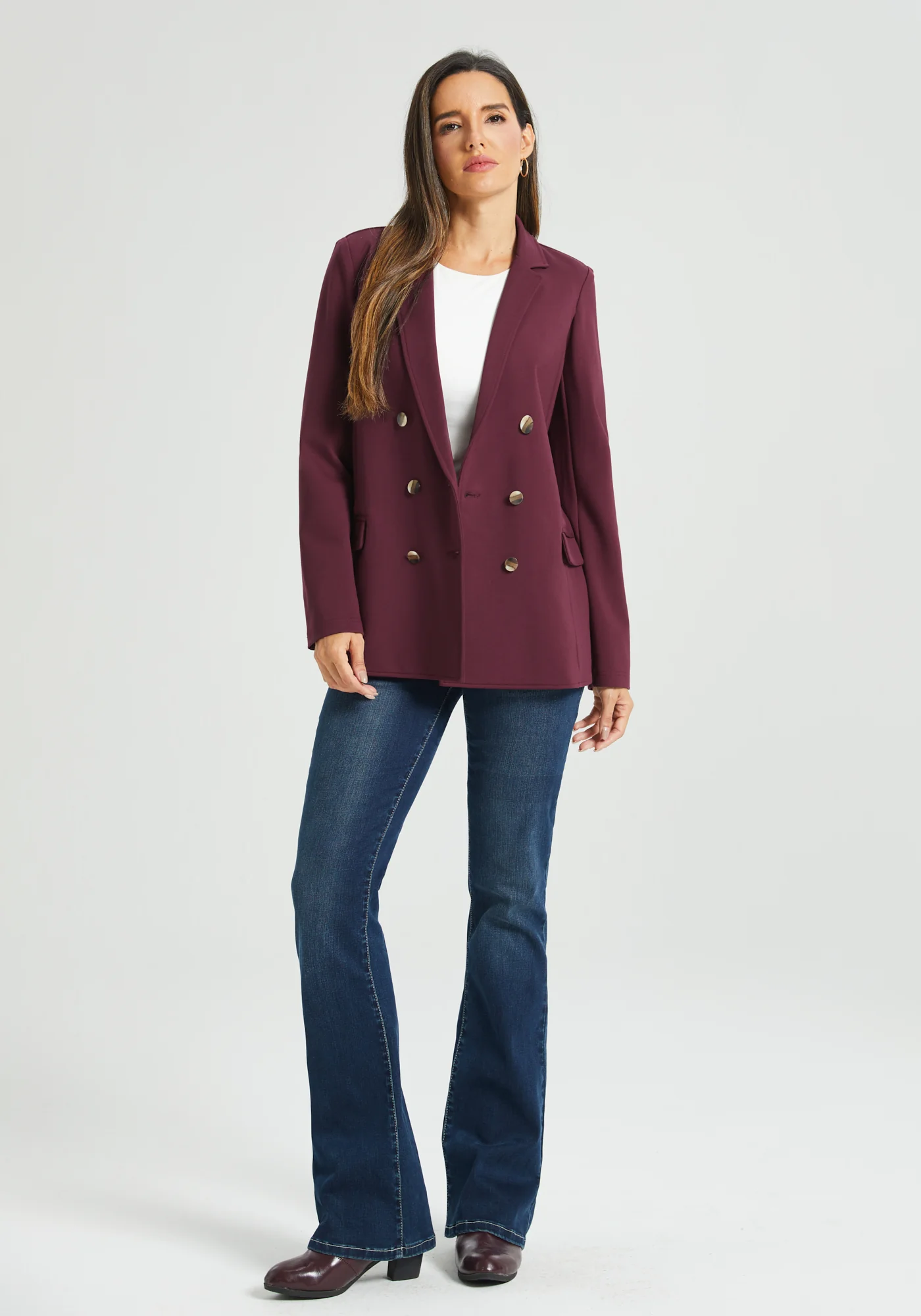 Double Breasted Blazer | Stretch Ponte (Burgundy) - Image 5