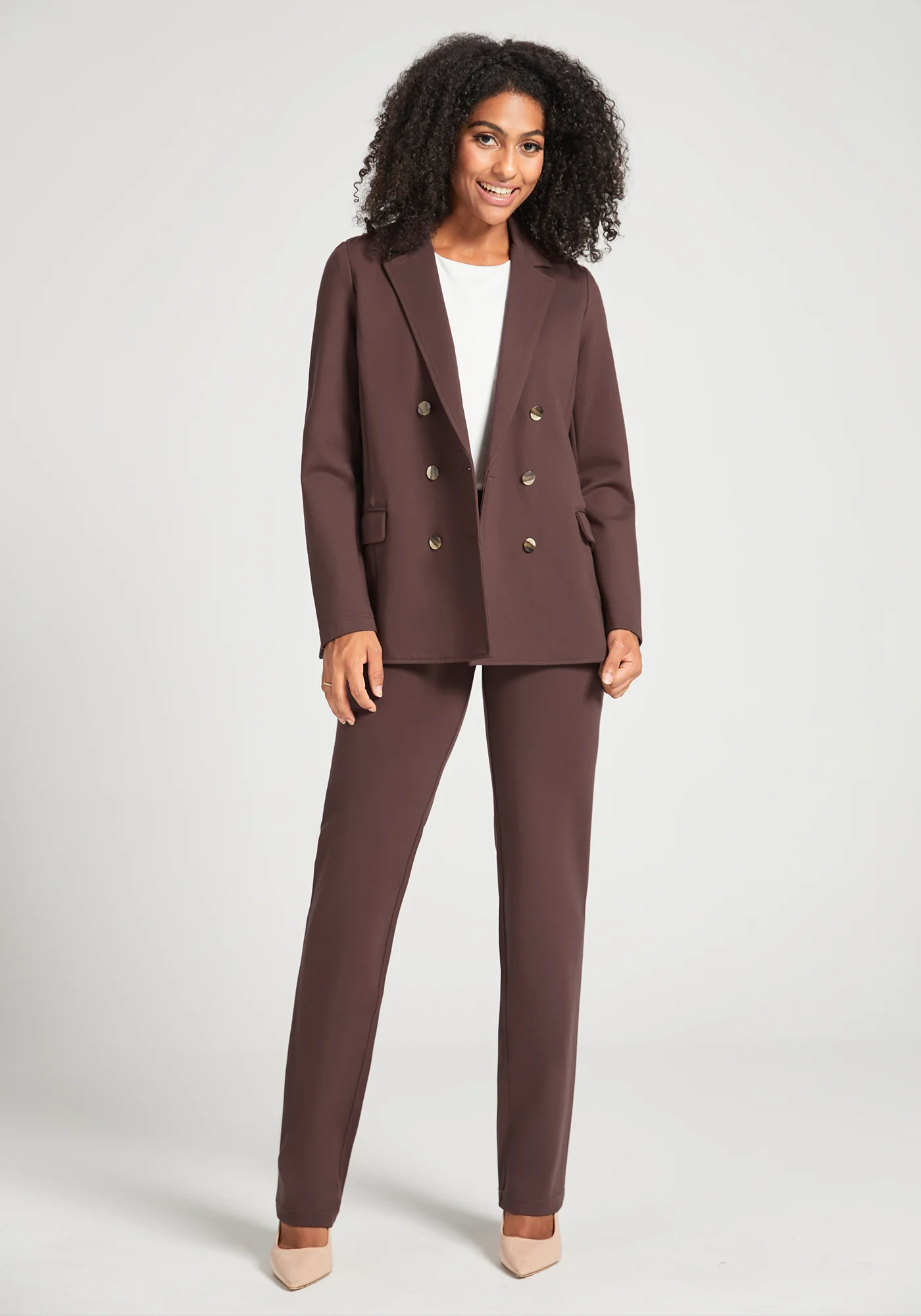 Double Breasted Blazer | Stretch Ponte (Cherrywood) - Final Sale - Image 3