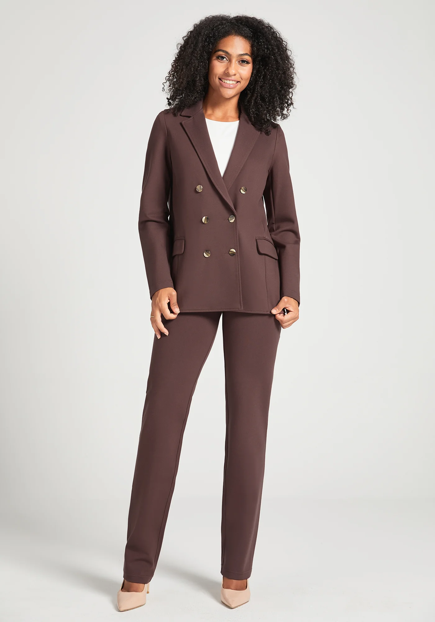 Double Breasted Blazer | Stretch Ponte (Cherrywood) - Final Sale - Image 5