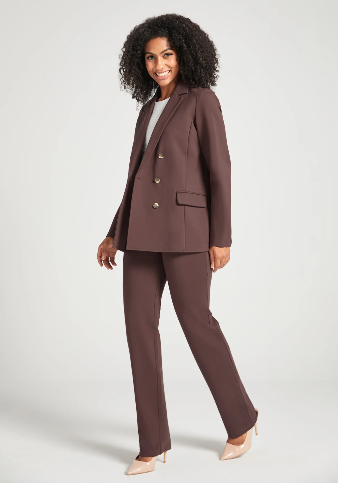 Double Breasted Blazer | Stretch Ponte (Cherrywood) - Final Sale - Image 6