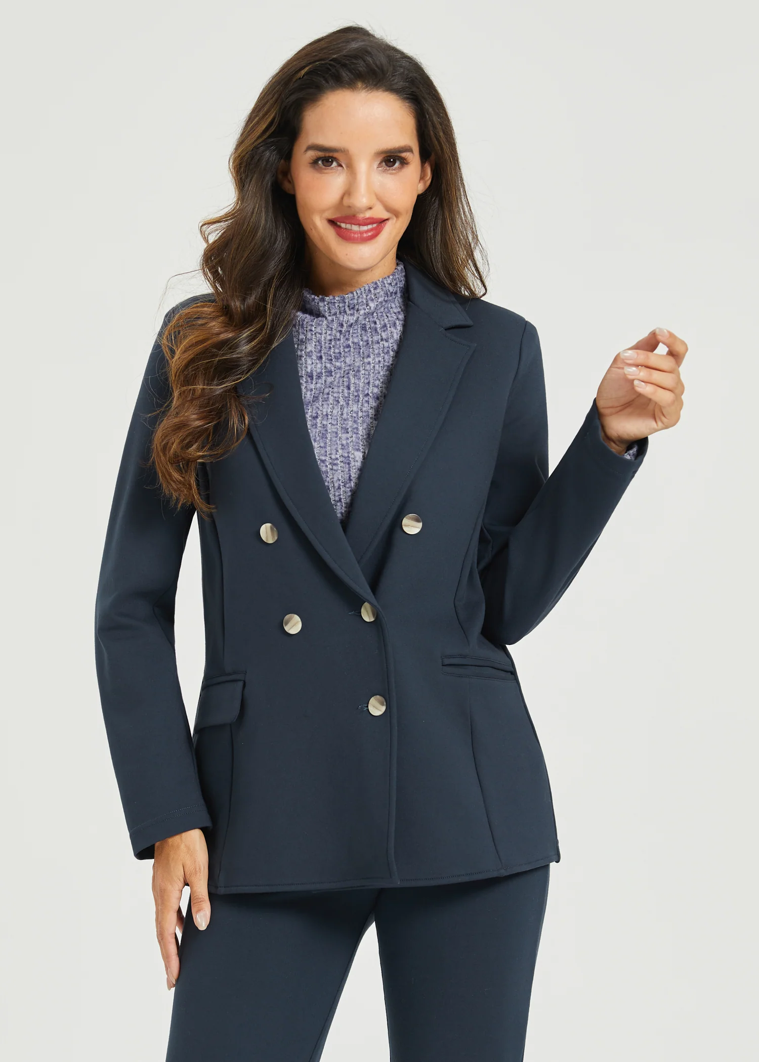 Double Breasted Blazer | Stretch Ponte (Navy) - Image 3