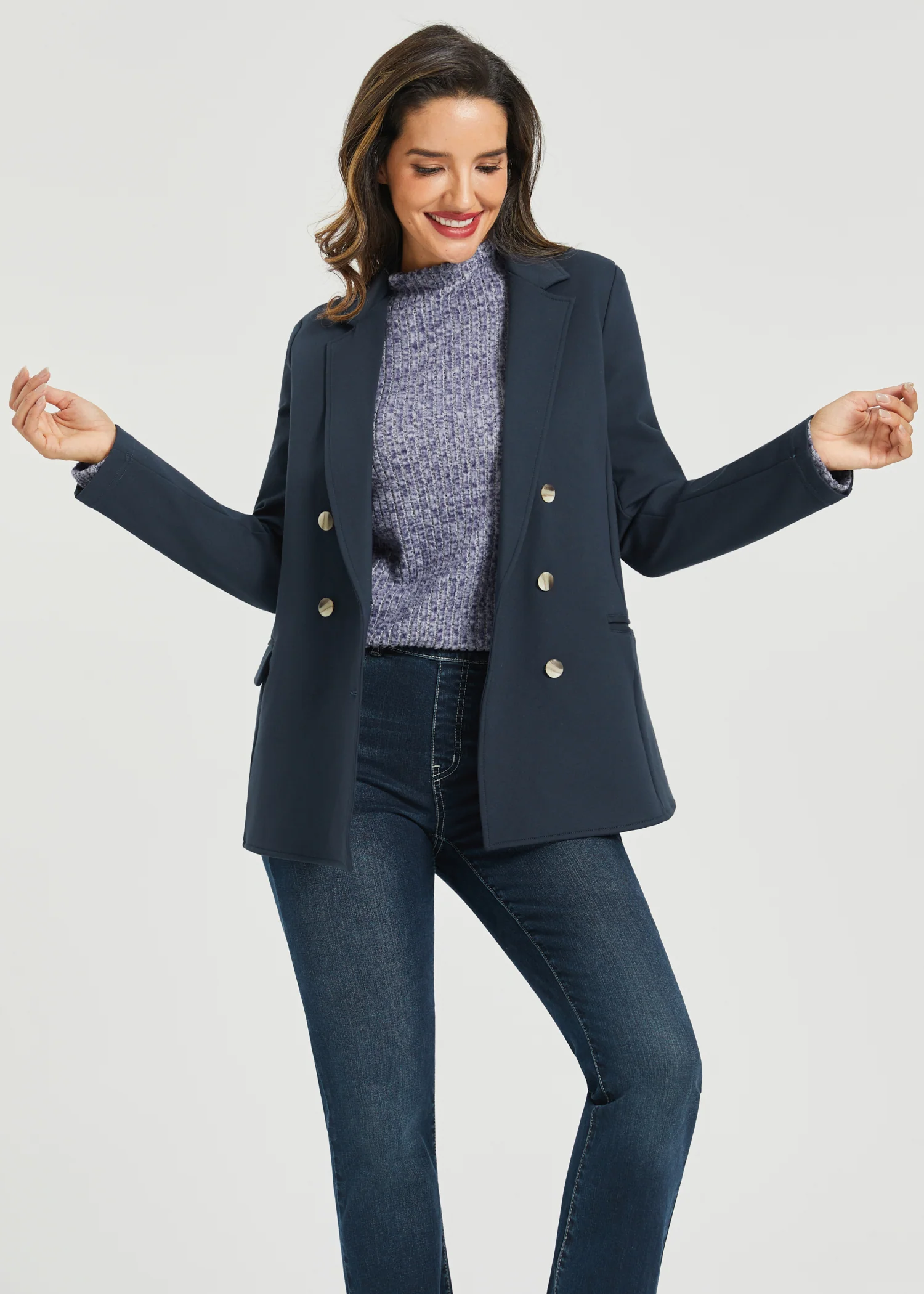 Double Breasted Blazer | Stretch Ponte (Navy) - Image 4