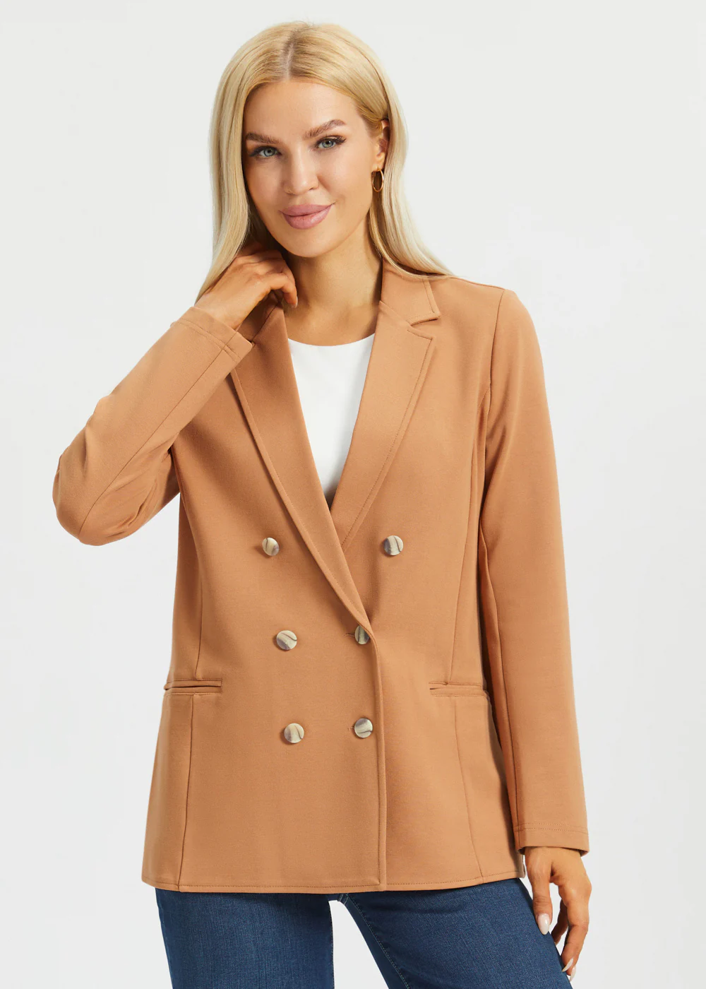 Double Breasted Blazer | Stretch Ponte (Sandalwood) - Image 3