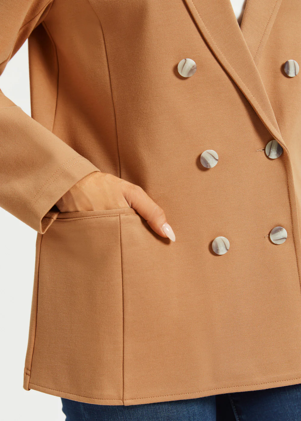 Double Breasted Blazer | Stretch Ponte (Sandalwood) - Image 4