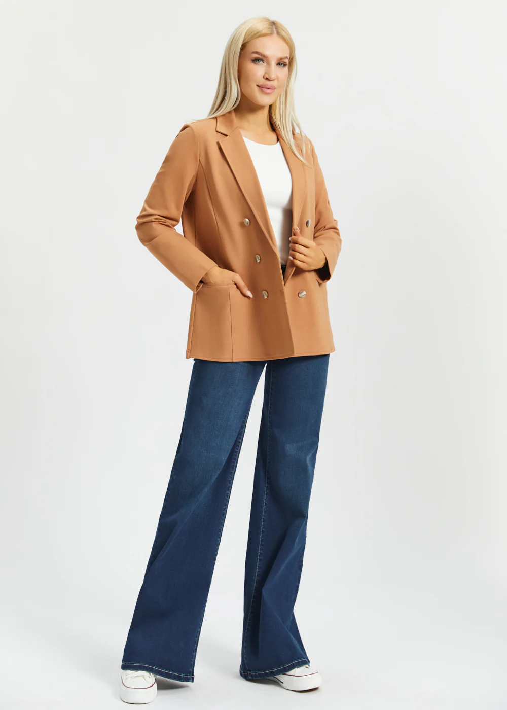 Double Breasted Blazer | Stretch Ponte (Sandalwood) - Image 6