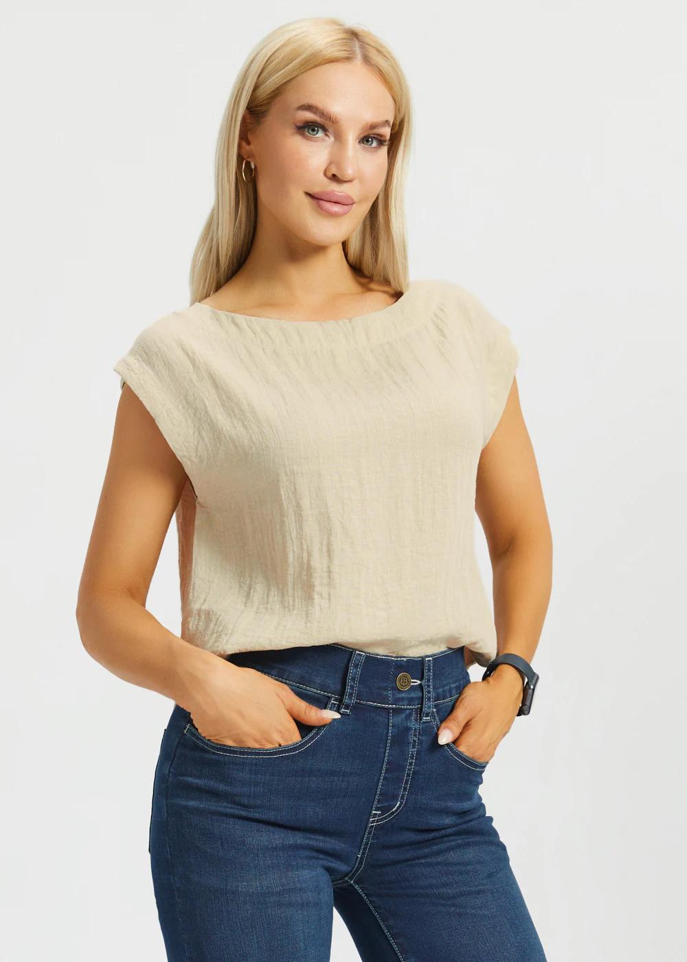 Drift Boat Neck Tee | Linenette (Stone) - Image 4