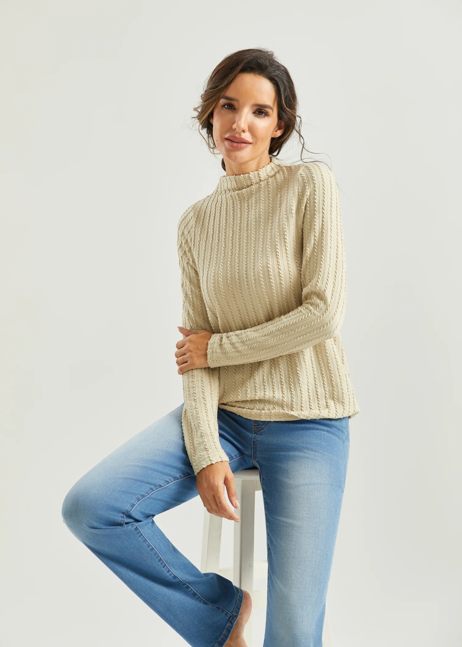 MiniCable Long Sleeve Mockneck (Oatmeal) - Final Sale - Image 3