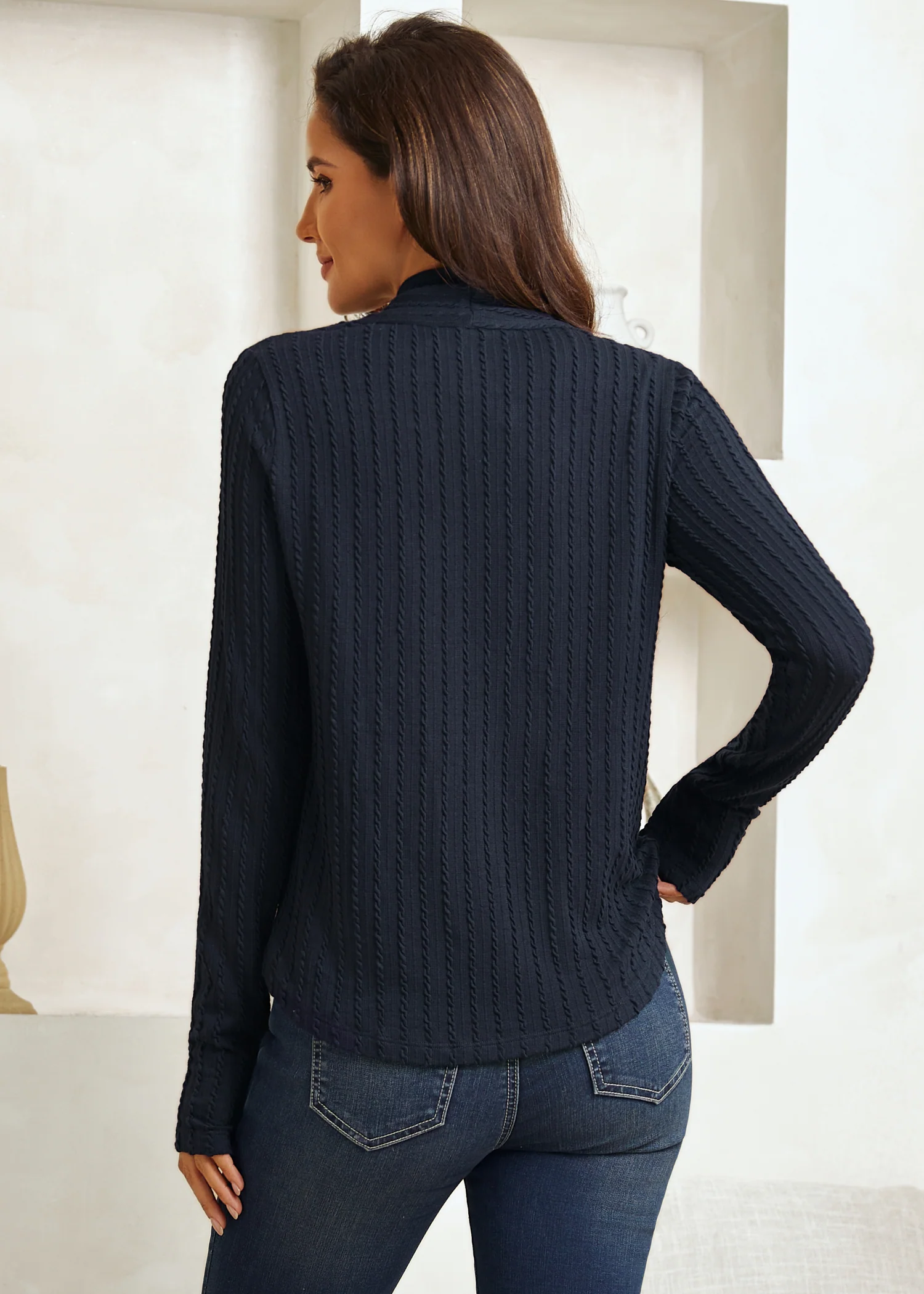 MiniCable Pleated V-Neck Top (Navy) - Final Sale - Image 4