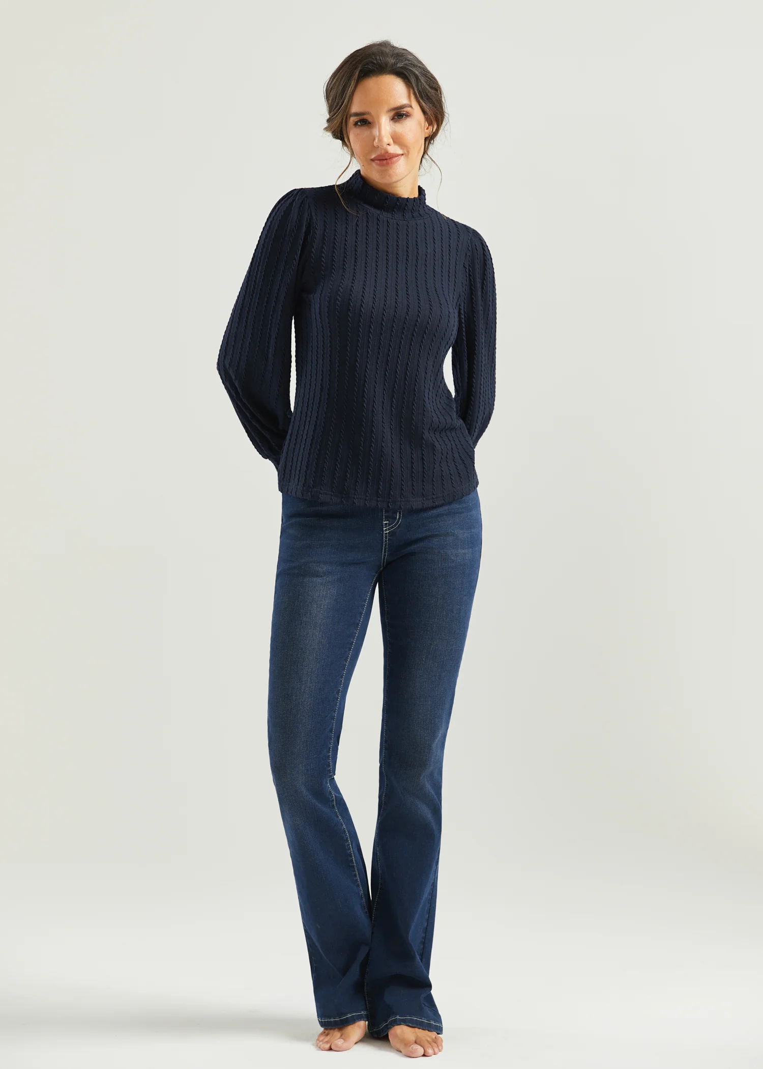 MiniCable Puff Sleeve Mockneck (Navy) - Final Sale - Image 5