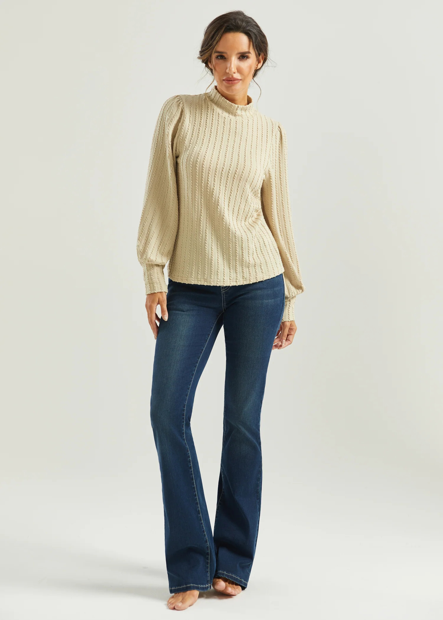 MiniCable Puff Sleeve Mockneck (Oatmeal) - Final Sale - Image 5