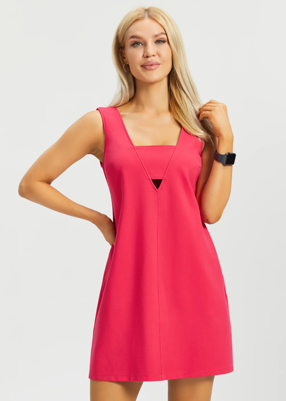 Peekaboo V-Neck Shift Dress (Virtual Pink) - Image 5