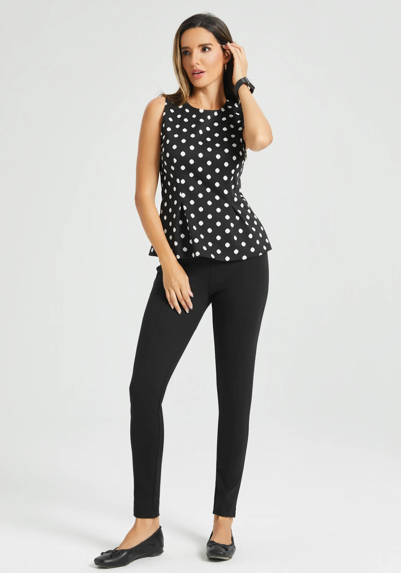 Peplum Sleeveless Top (Black White Dot) - Image 6