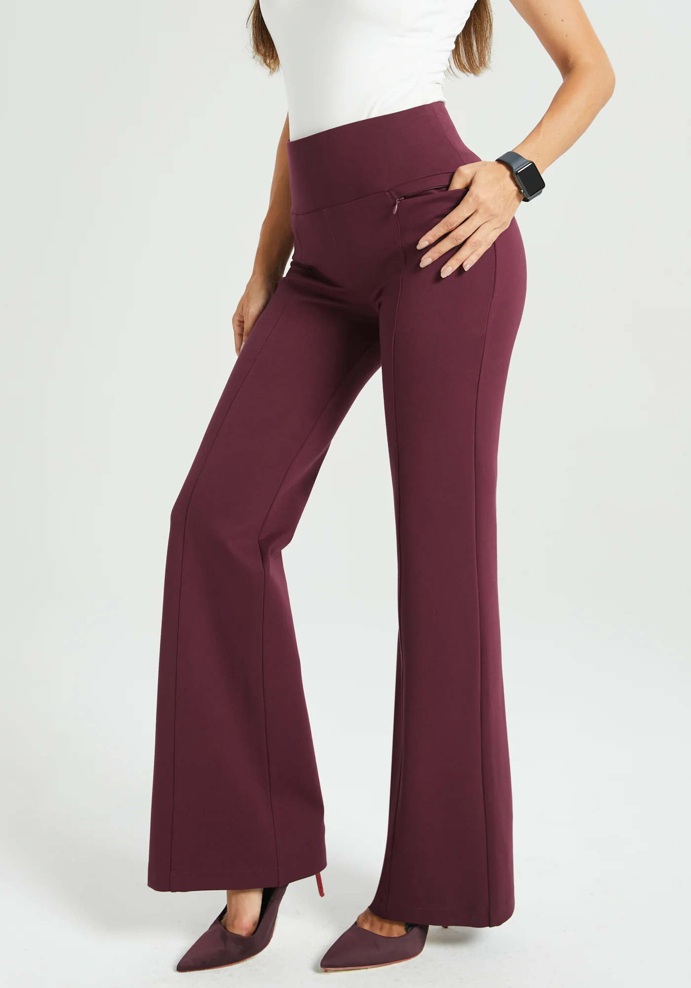 Power Down DPYP™ Dress Pant Yoga Pant | Flare (Burgundy) - Image 3