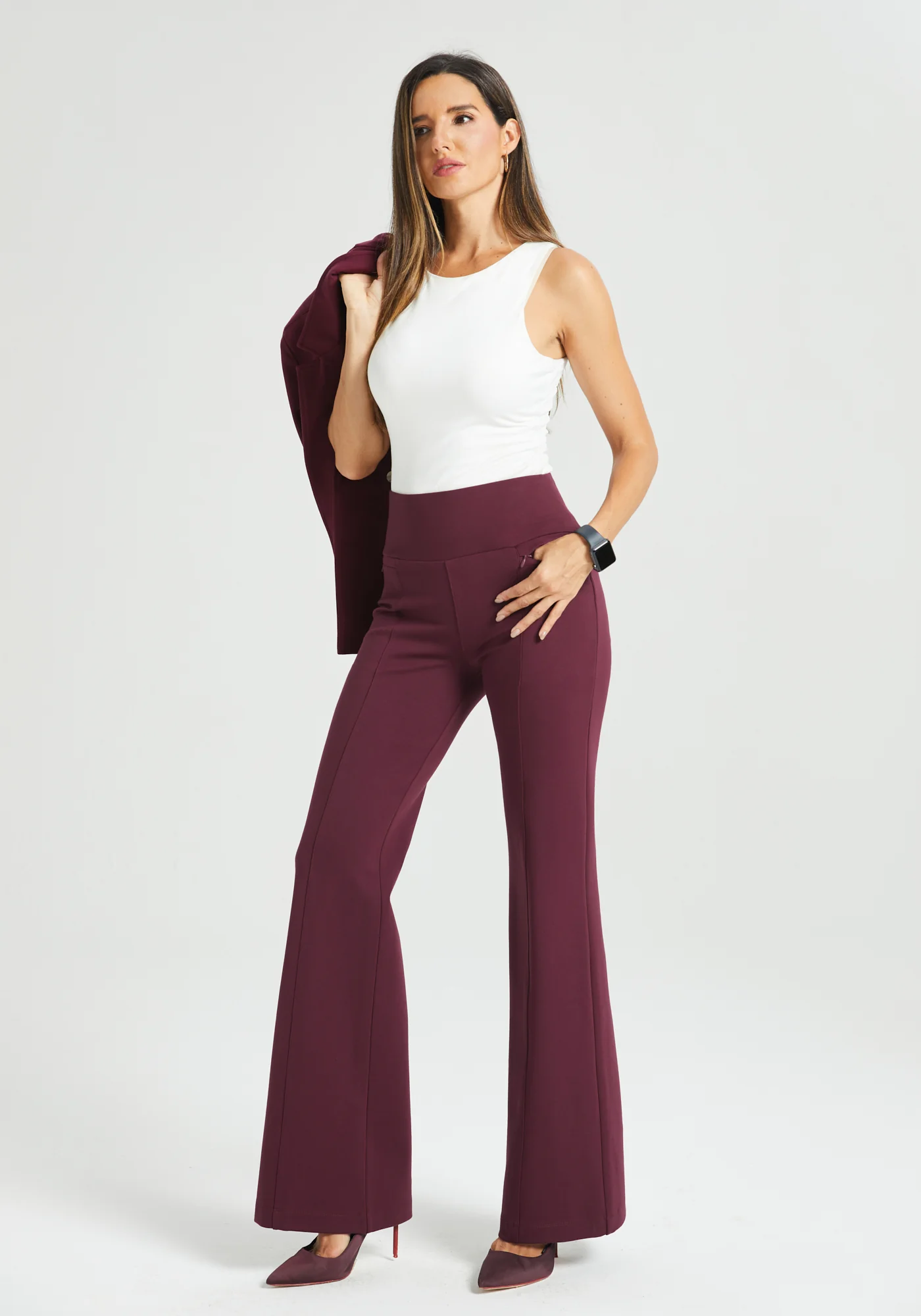 Power Down DPYP™ Dress Pant Yoga Pant | Flare (Burgundy) - Image 7
