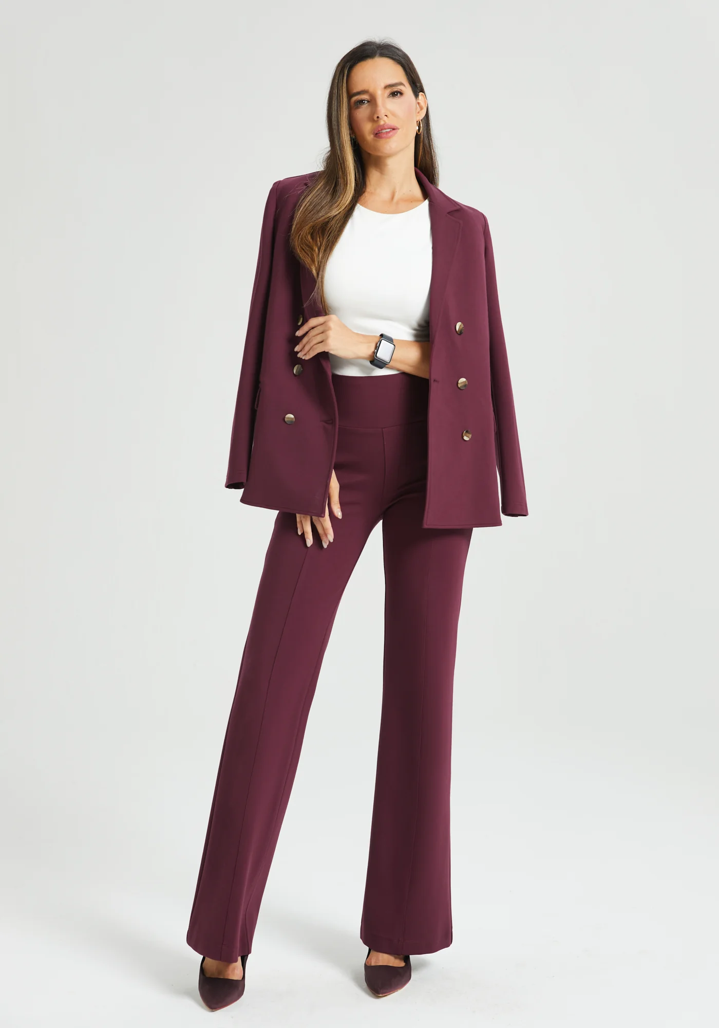 Power Down DPYP™ Dress Pant Yoga Pant | Flare (Burgundy) - Image 8