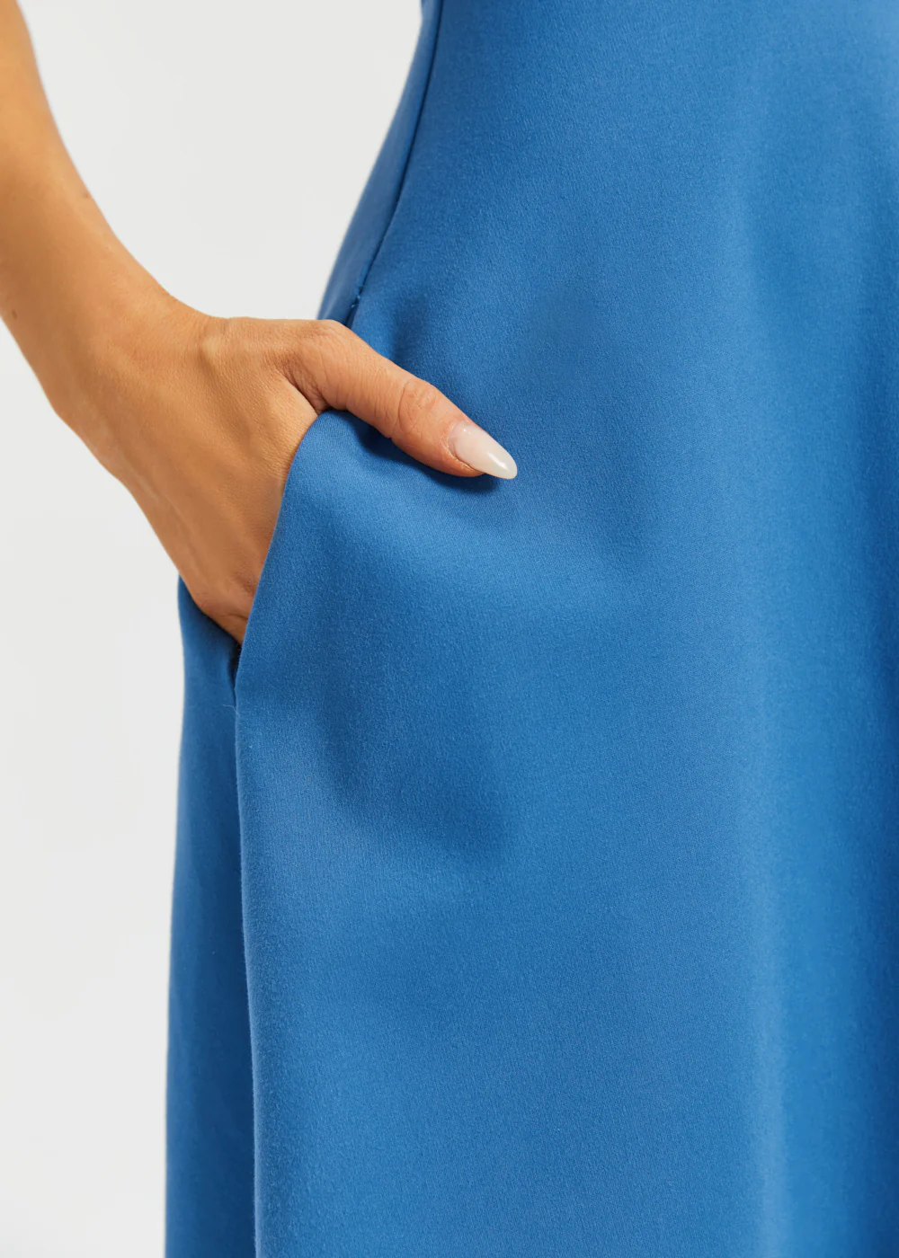 Sleeveless Boatneck Fit & Flare Dress (Denim Blue) - Image 7