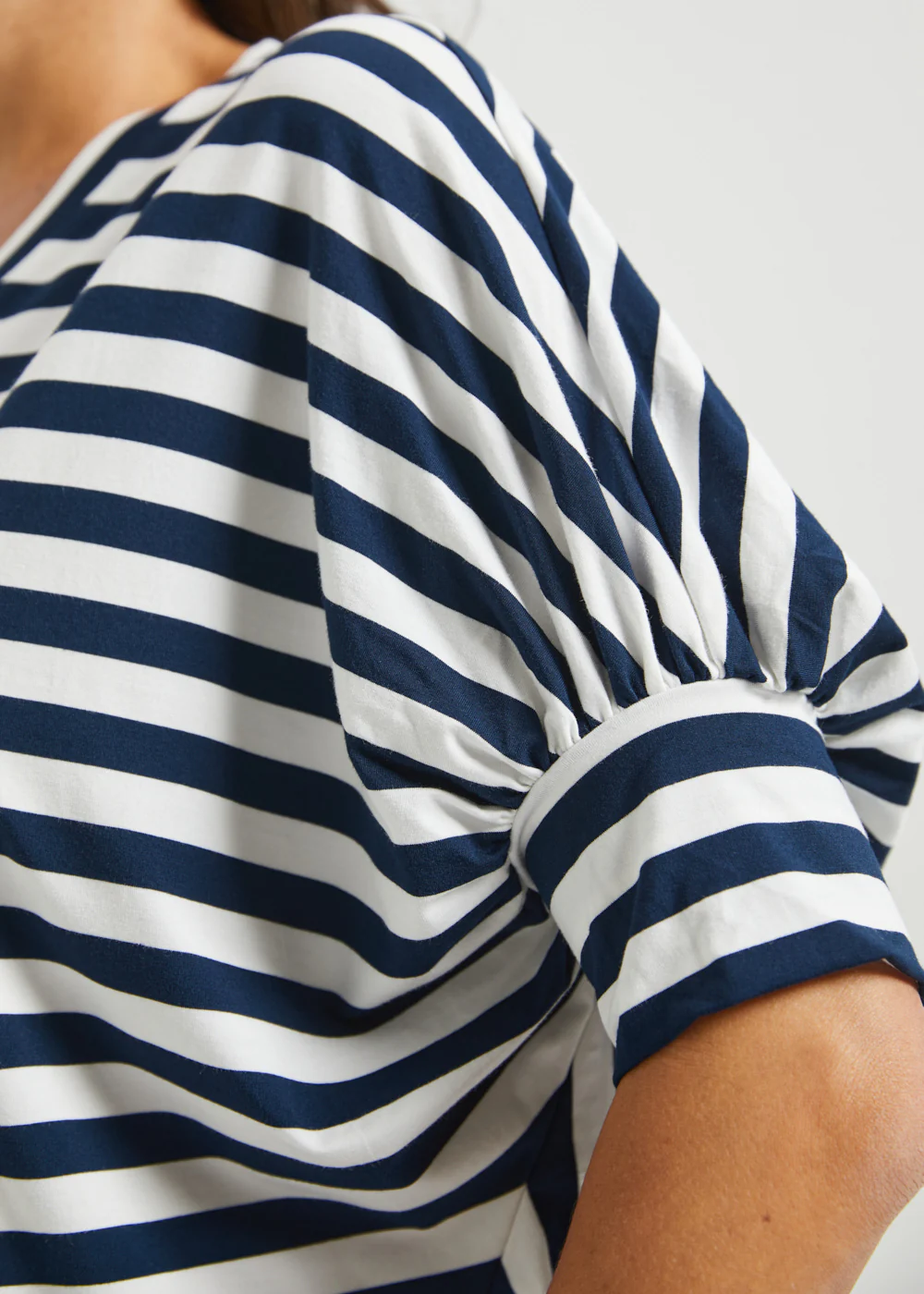 Dolman V-Neck Knit Top (Ivory Navy Stripe) - Image 4