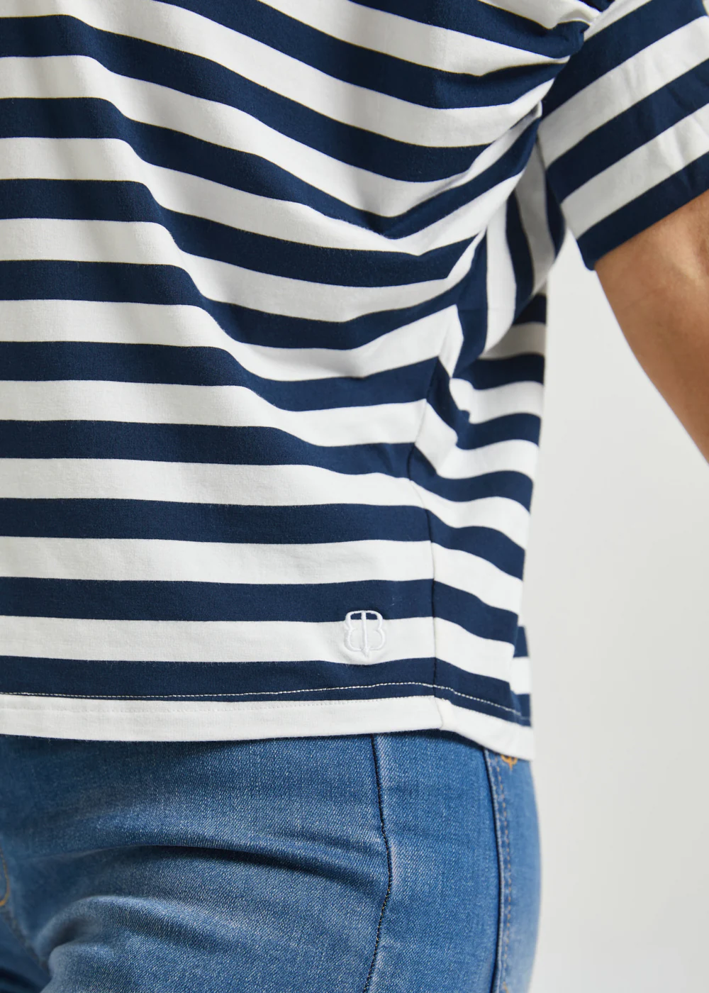 Dolman V-Neck Knit Top (Ivory Navy Stripe) - Image 5