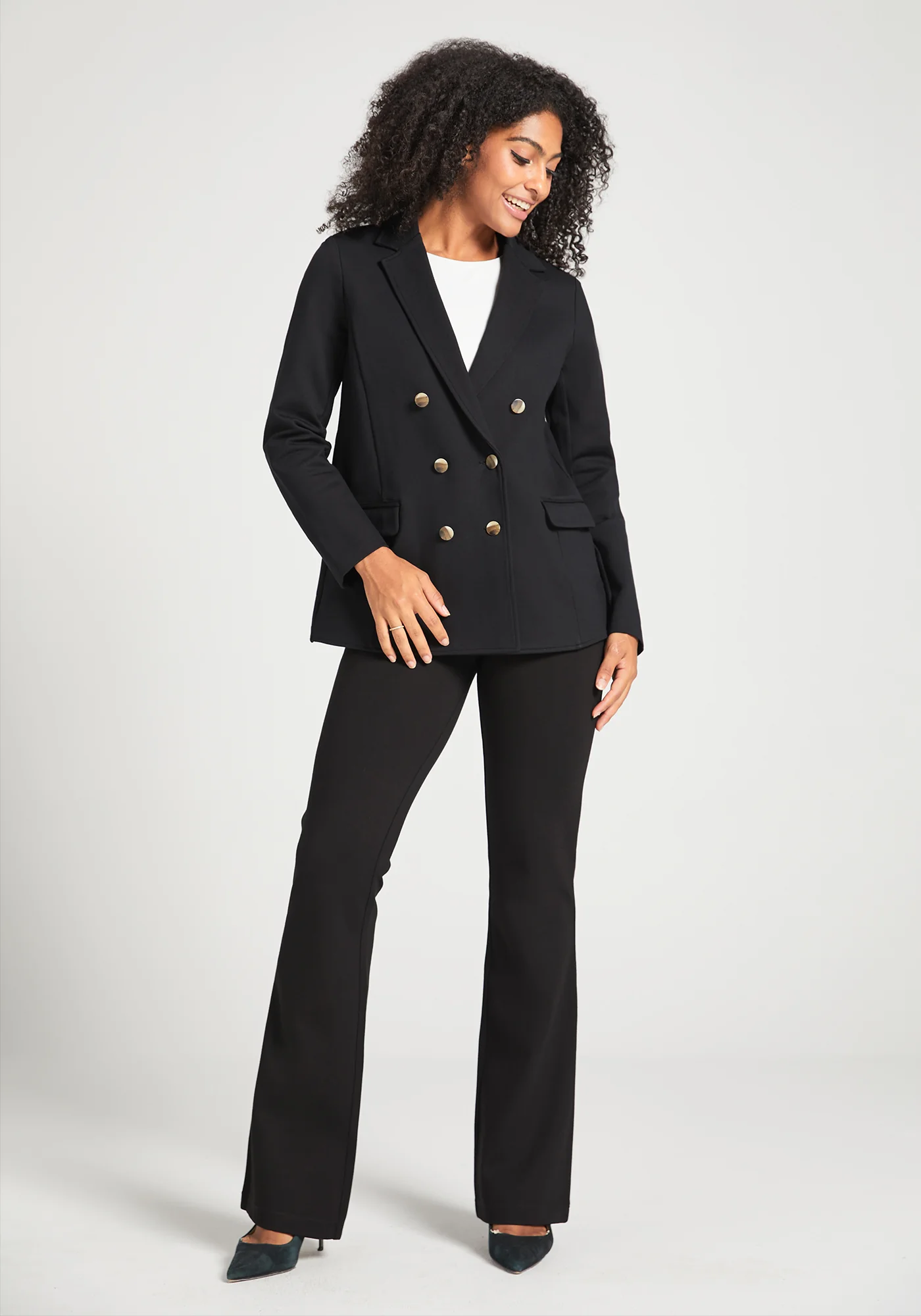 Double Breasted Blazer | Stretch Ponte (Black) - Image 5