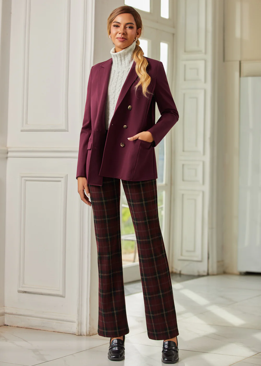 Two-Pocket Dress Pant | Bootcut (Burgundy Plaid) - Final Sale - Image 10