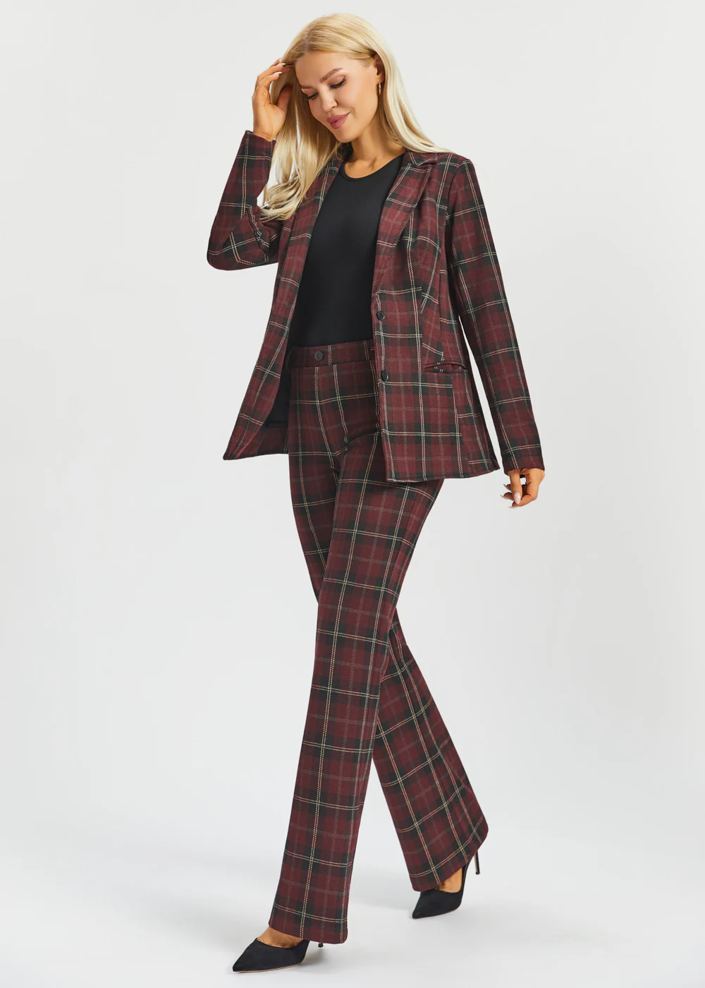 Two-Pocket Dress Pant | Bootcut (Burgundy Plaid) - Final Sale - Image 11