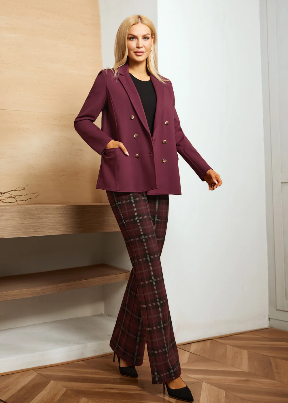 Two-Pocket Dress Pant | Bootcut (Burgundy Plaid) - Final Sale - Image 13