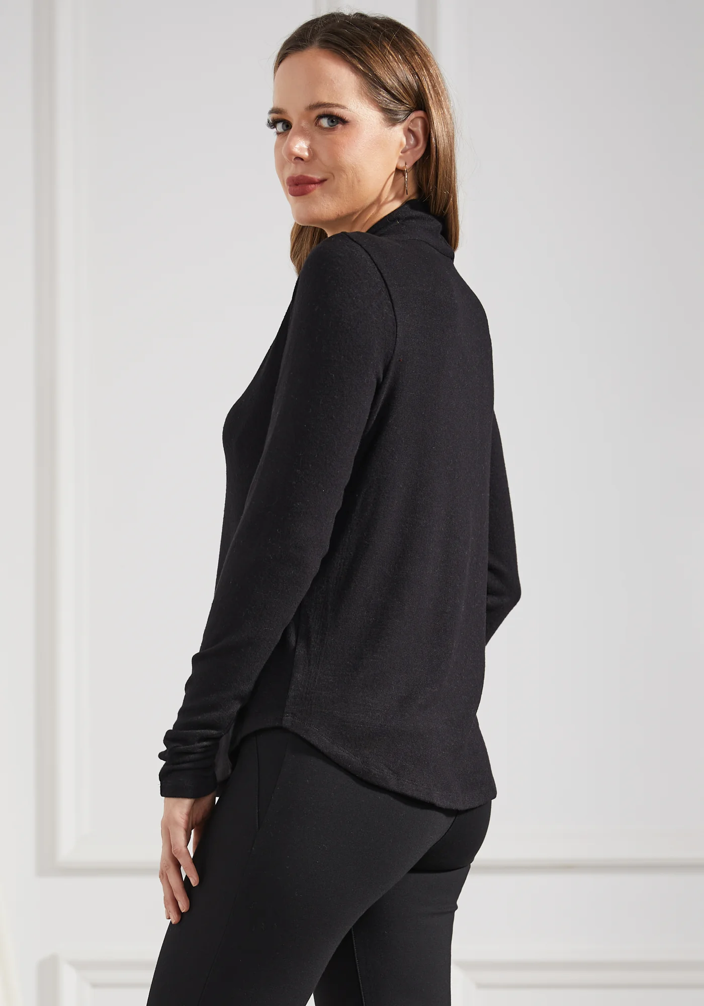 UltraEase Pleated V-Neck Top (Black) - Final Sale - Image 3