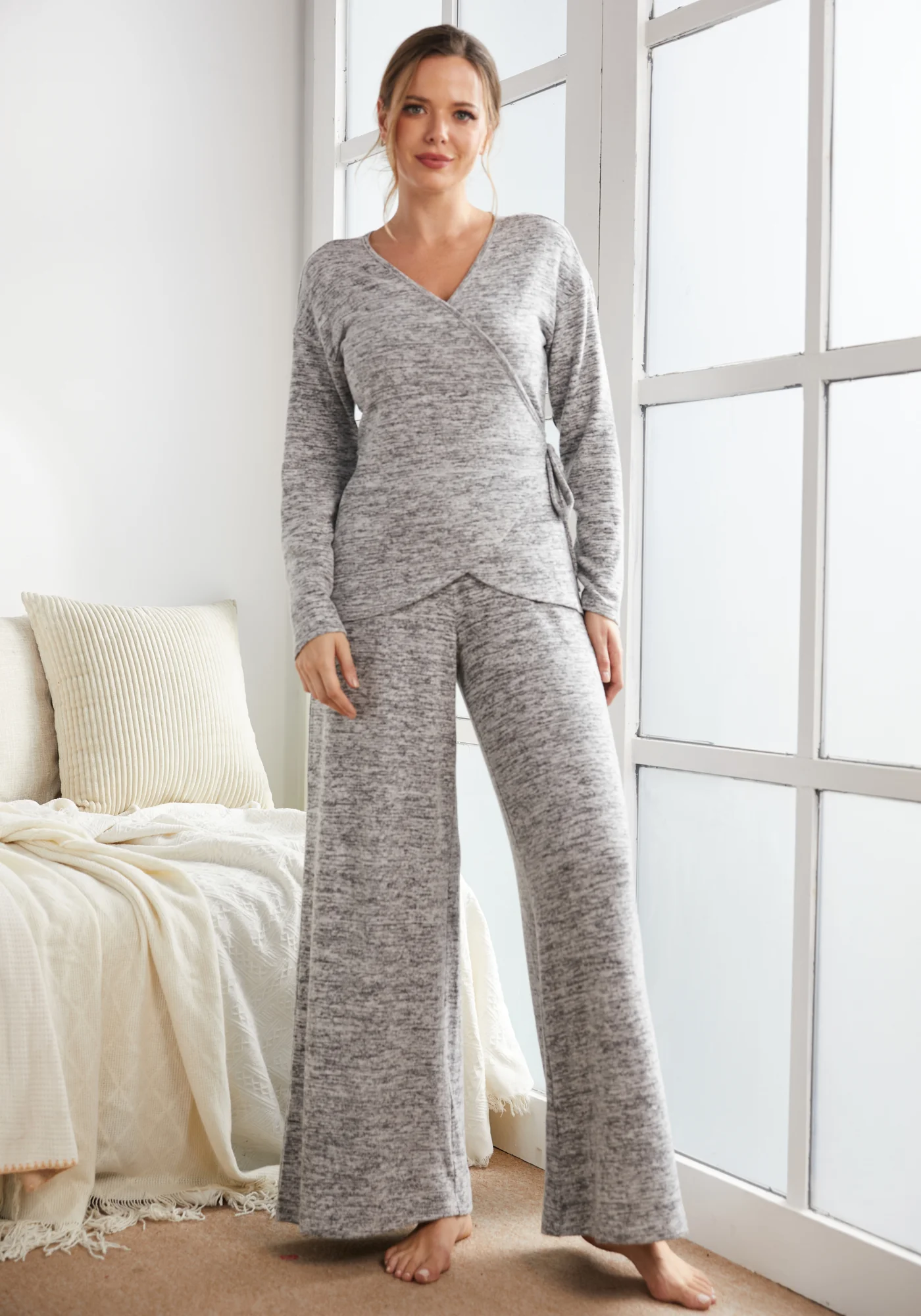 UltraEase Side-Tie Wrap Top (Heather Charcoal) - Final Sale - Image 4